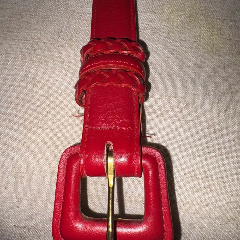 Vintage HARKEN WOMEN'S Red LEATHER BELT -Size L - Picture 3 of 4